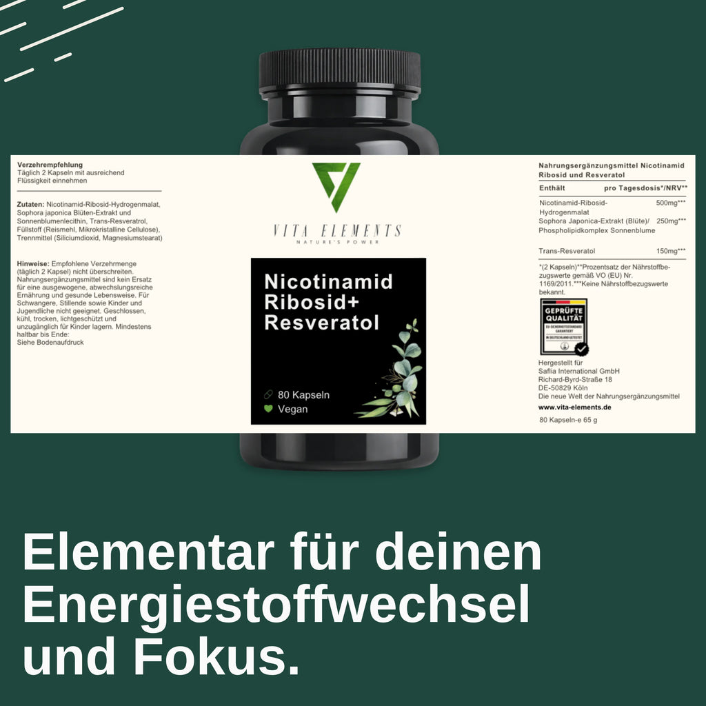 Nicotinamide Riboside NAD+ Capsules | Lab-Tested in Germany | Dietary Supplement | Vegan | No Artificial Additives | Non-GMO | 80 Capsules